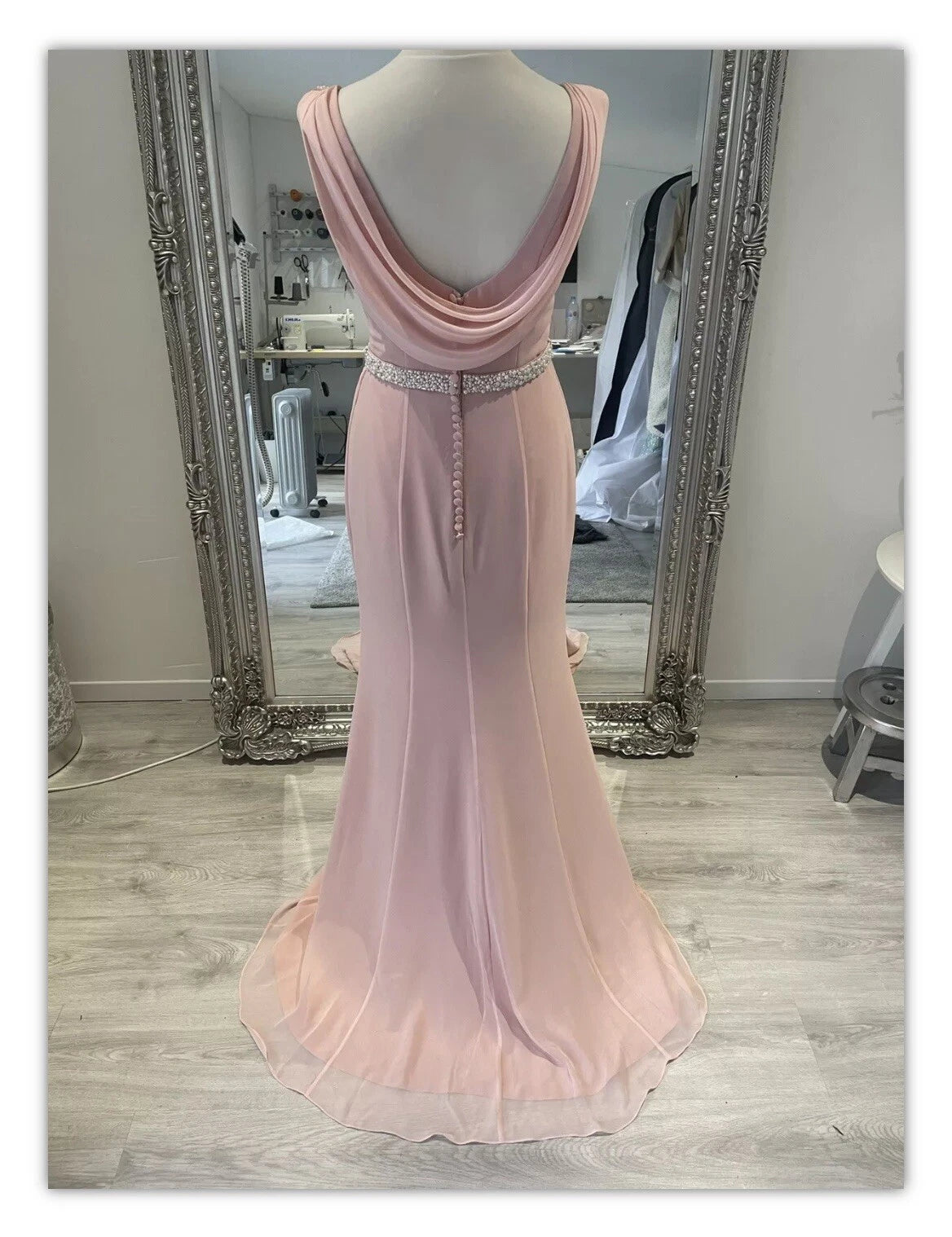 Custom Made Pink Chiffon Bridesmaid Dress Sleeveless With Pearls Waistband Mychicdress