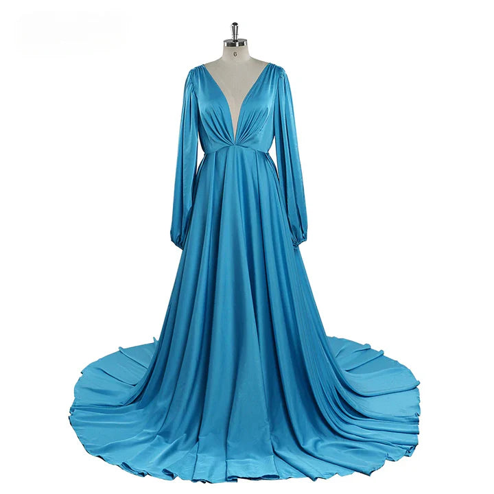 Blue evening gown Full Sleeves Maternity Dresses Photoshoot for Baby Shower