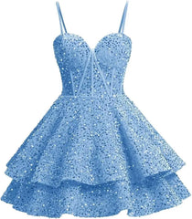 Girls Sequin Red Homecoming Dresses Corset Tiered Cocktail Dress
