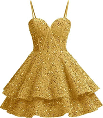 Girls Sequin Red Homecoming Dresses Corset Tiered Cocktail Dress