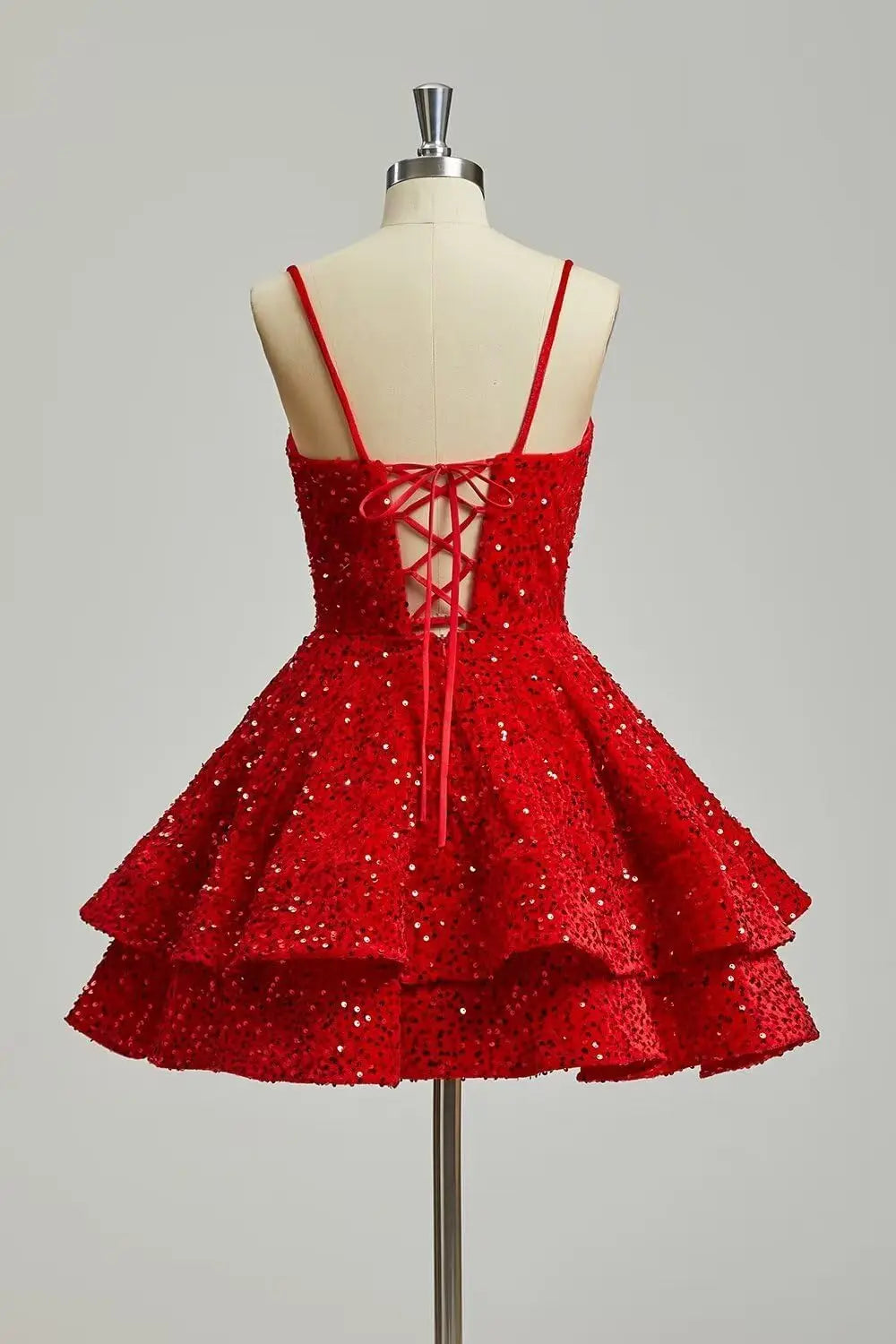 Girls Sequin Red Homecoming Dresses Corset Tiered Cocktail Dress