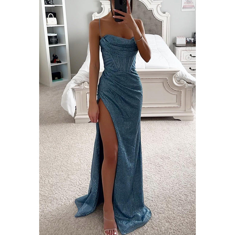 Glitter blue mermaid Prom Dress Sparkle Evening Dress Sweetheart with Pleats