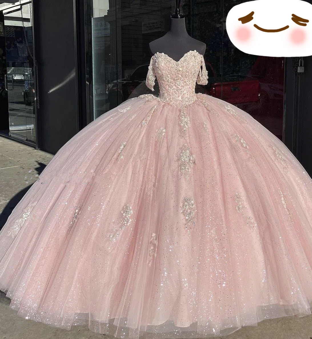 Glitter pink Quinceanera Dresses Lace Bead XV Vestidos De 15 Anos
