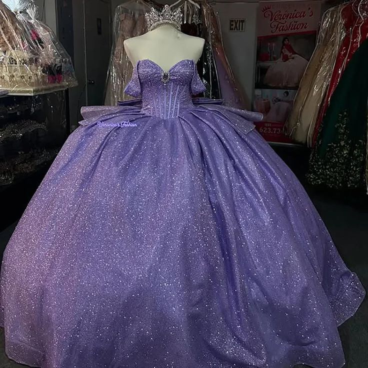 Glitters Lavender Quinceanera Dresses Off Shoulder Sweet 16 Party Gowns Mychicdress