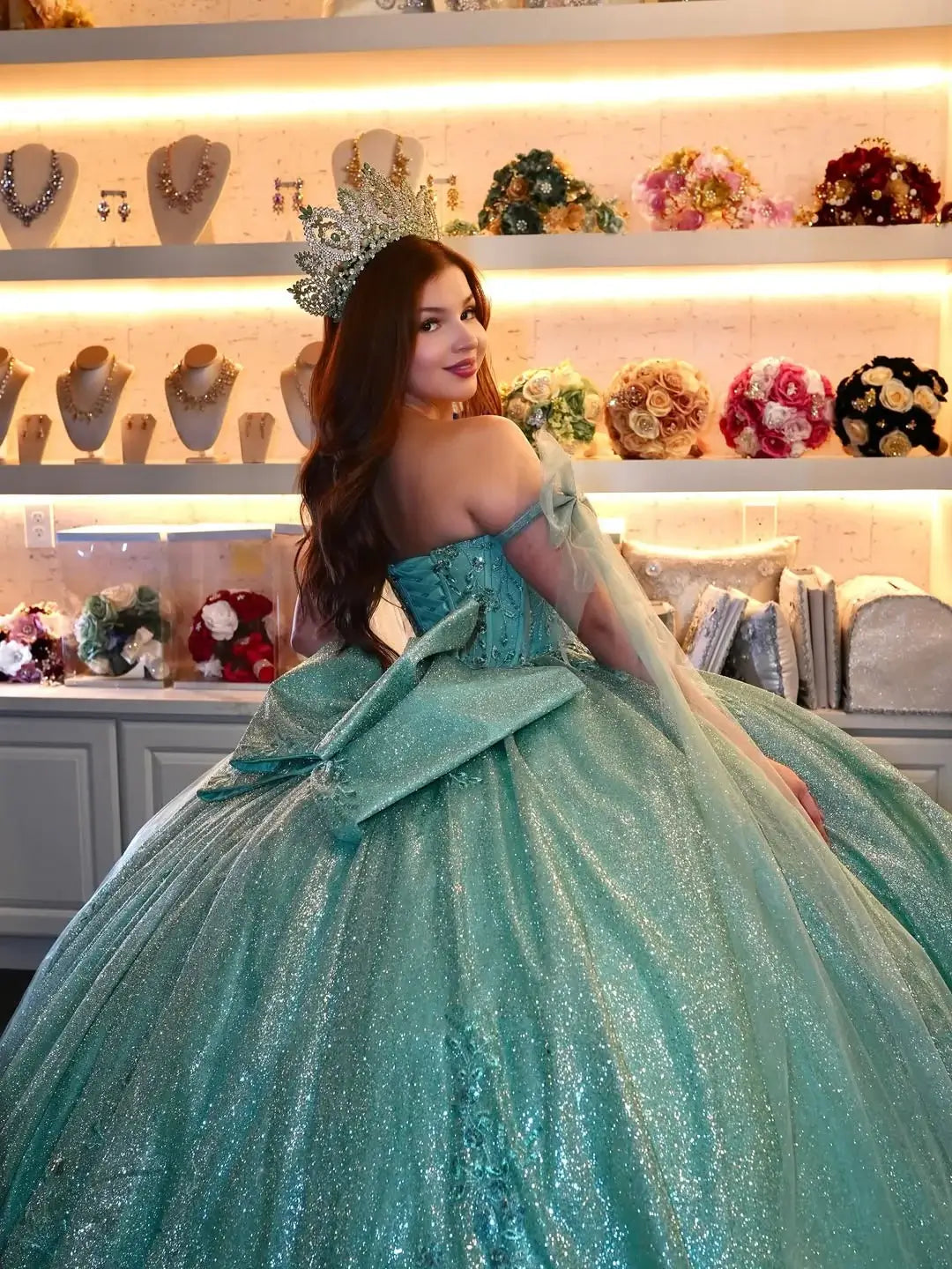 Glittery Mint Corset Lace Quinceanera Dresses for Sweet 16 Party Gowns