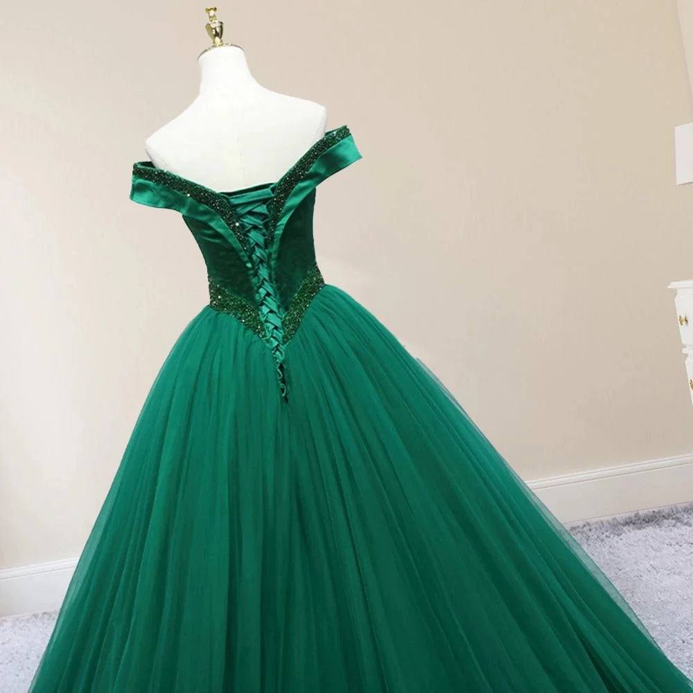 Gorgeous Green Quinceanera Dresses Off the Shoulder with Beadings Mychicdress