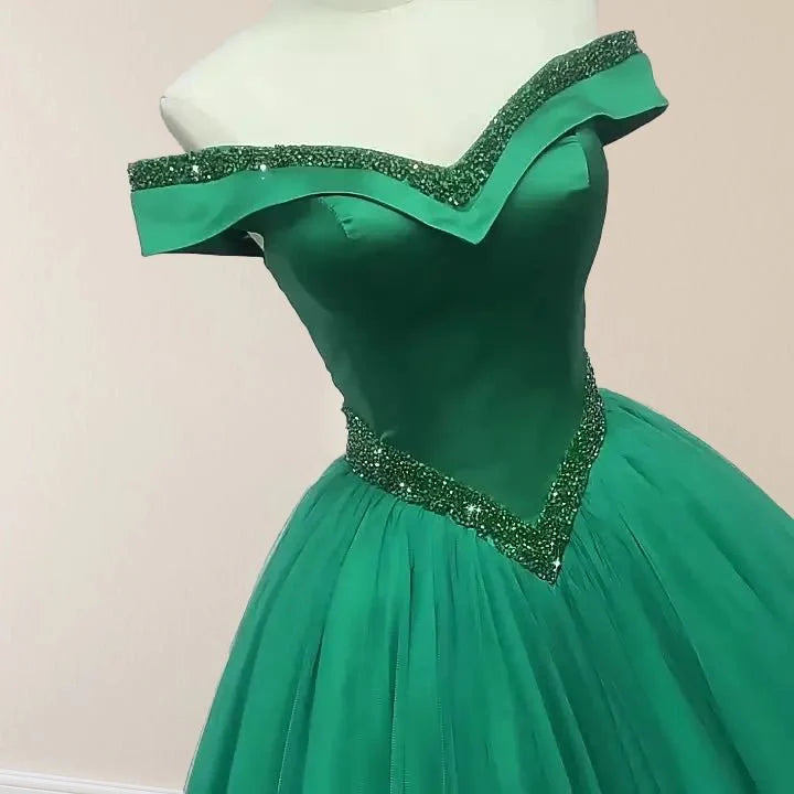 Gorgeous Green Quinceanera Dresses Off the Shoulder with Beadings Mychicdress