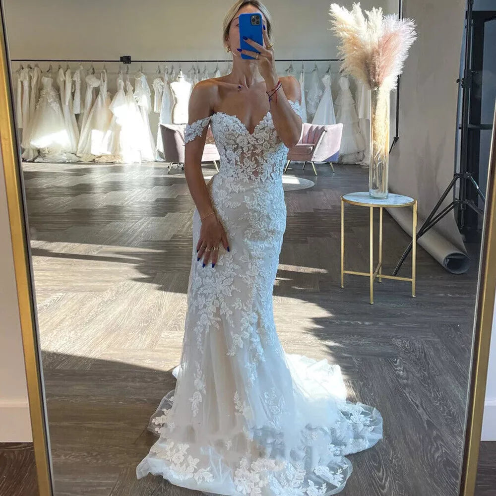 Gorgeous Lace Beach Wedding Dresses Mermaid Backless Sweetheart Mychicdress