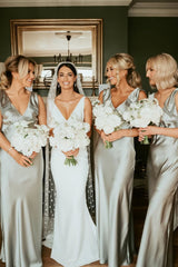 Hot 2025 Beach Sage Green Bridesmaid Dress V Neck with Bow