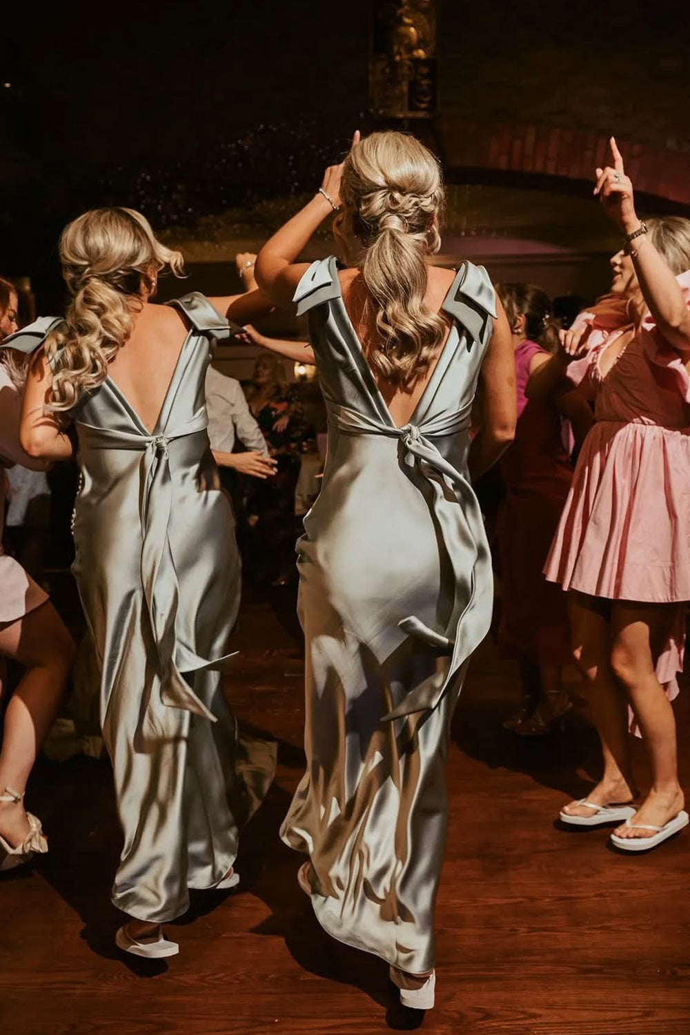 Hot Beach Sage Green Bridesmaid Dress V Neck with Bow Mychicdress