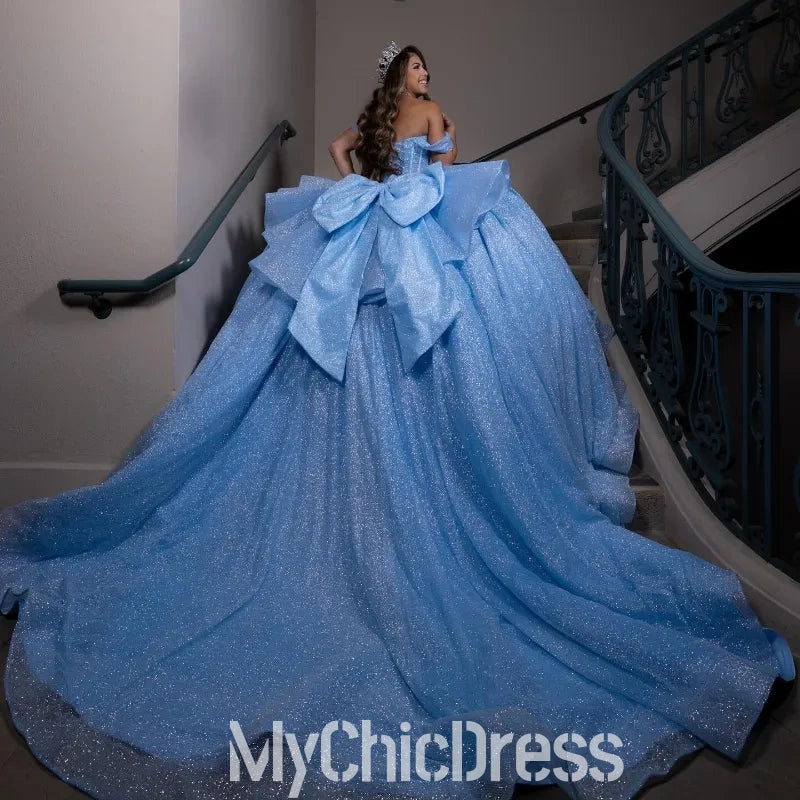 Hot Light Blue Sweet 16 Dress Tulle Pearls Quinceanera vestidos de 15 XV Anos Mychicdress