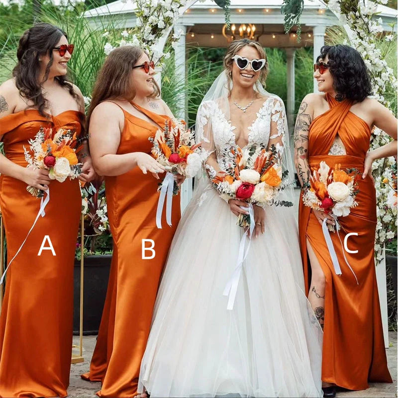 Hot Mismatched Bridesmaid Dress Burnt Orange Mermaid Maxi Dress Mychicdress