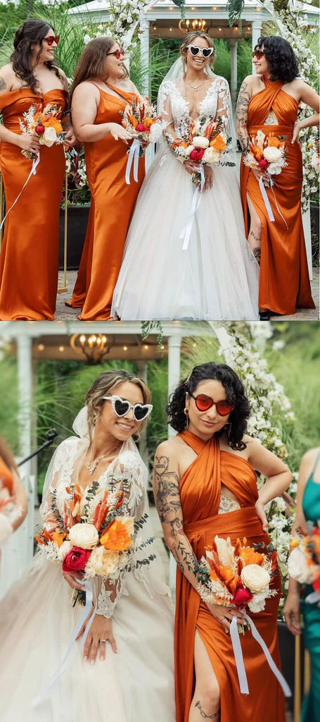 Hot Mismatched Bridesmaid Dress Burnt Orange Mermaid Maxi Dress Mychicdress