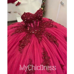 Hot Pink Quinceanera Dress Lace Appliques Beaded Sweet 16 Gown