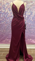 Long Fall Burgundy Wedding Guest Dresses Backless with Slit