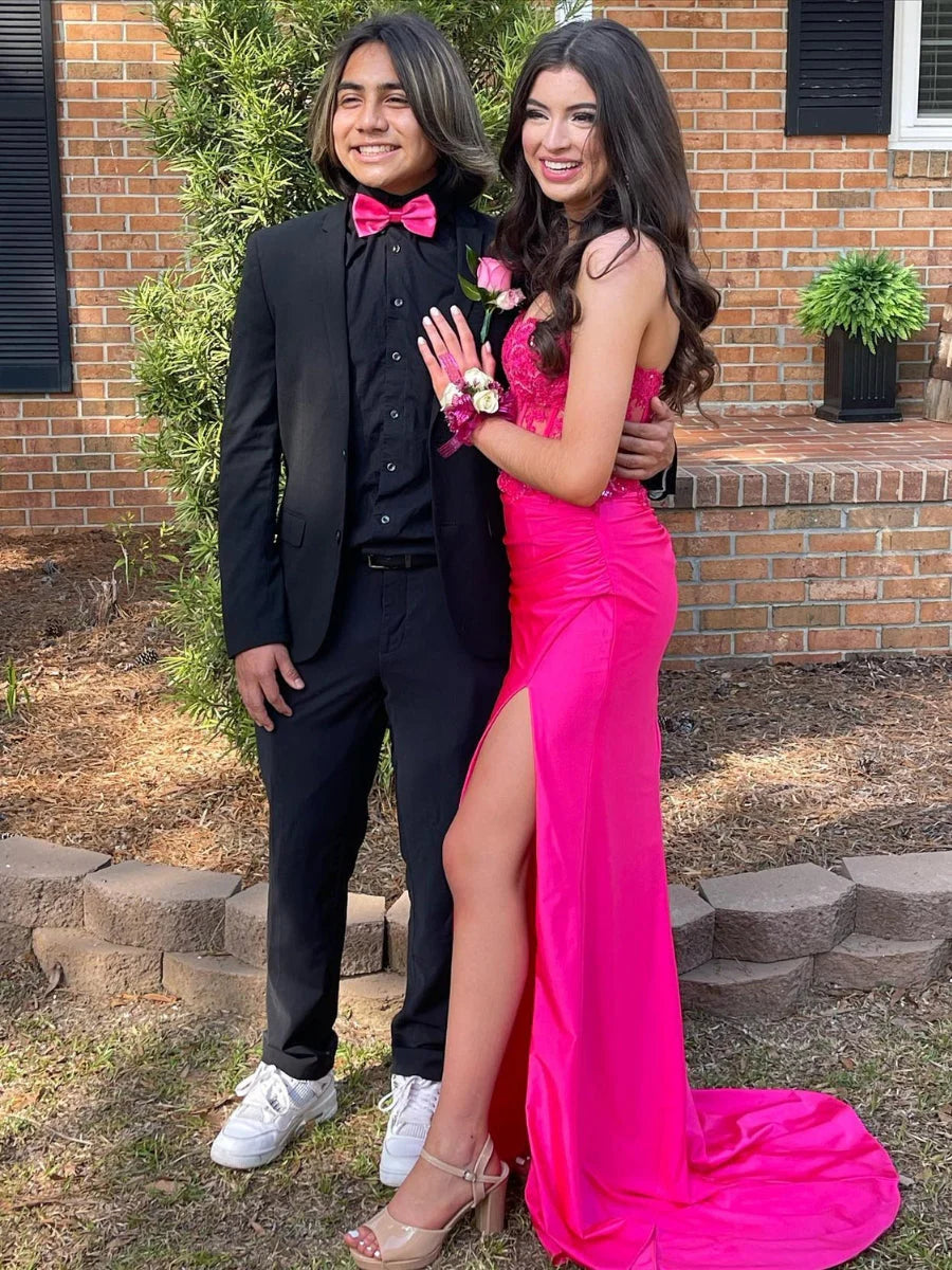 Long Fuchsia Prom Dresses Corset Formal Gown Bodice Fitted