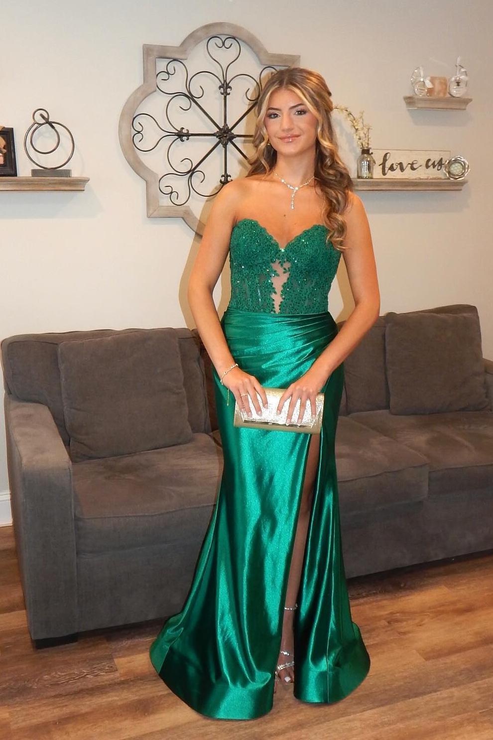 Long Formal Dress Green Prom Dress Satin Strapless