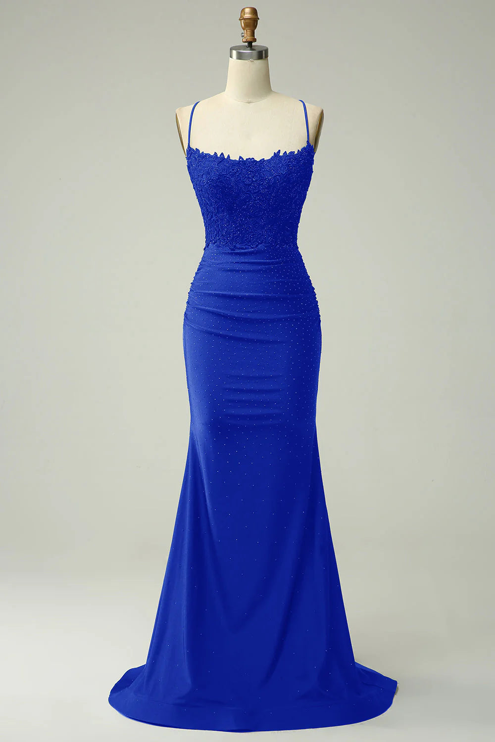 Long Royal Blue Prom Dress Mermaid Evening Gown with Beaded Appliques