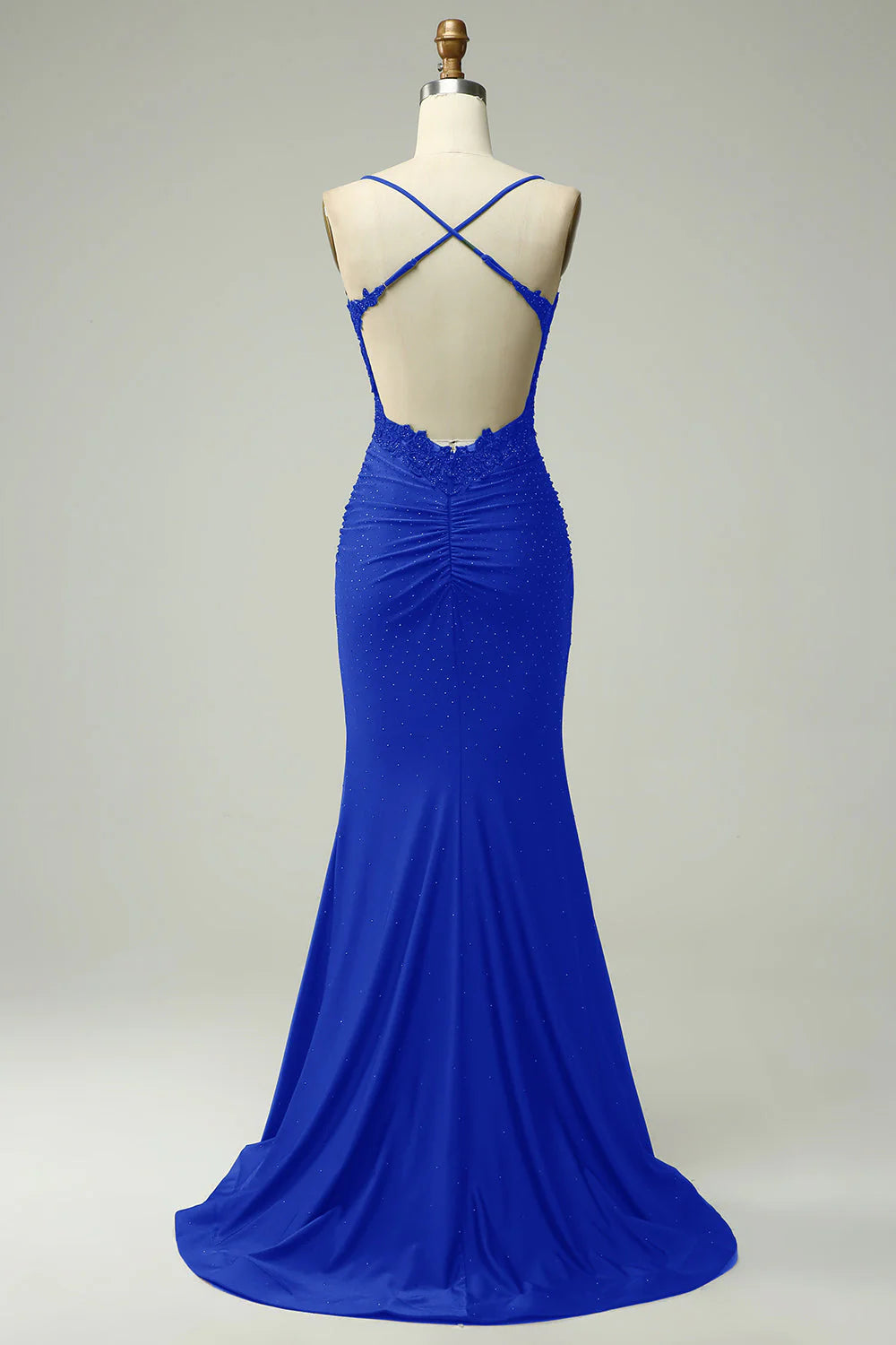 Long Royal Blue Prom Dress Mermaid Evening Gown with Beaded Appliques