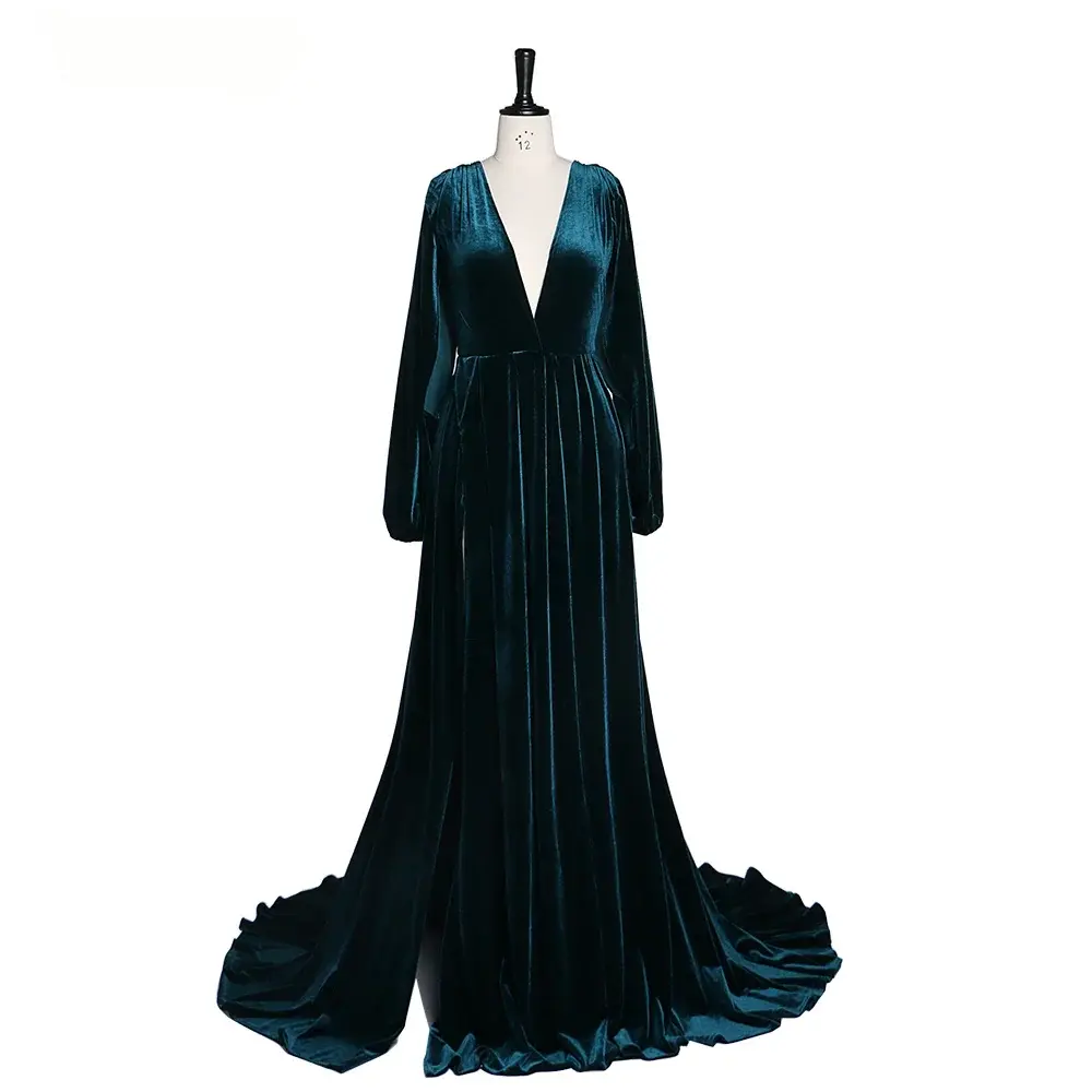 Long Sleeves Emerald Green Velvet Maternity Dress for PhotoShoot