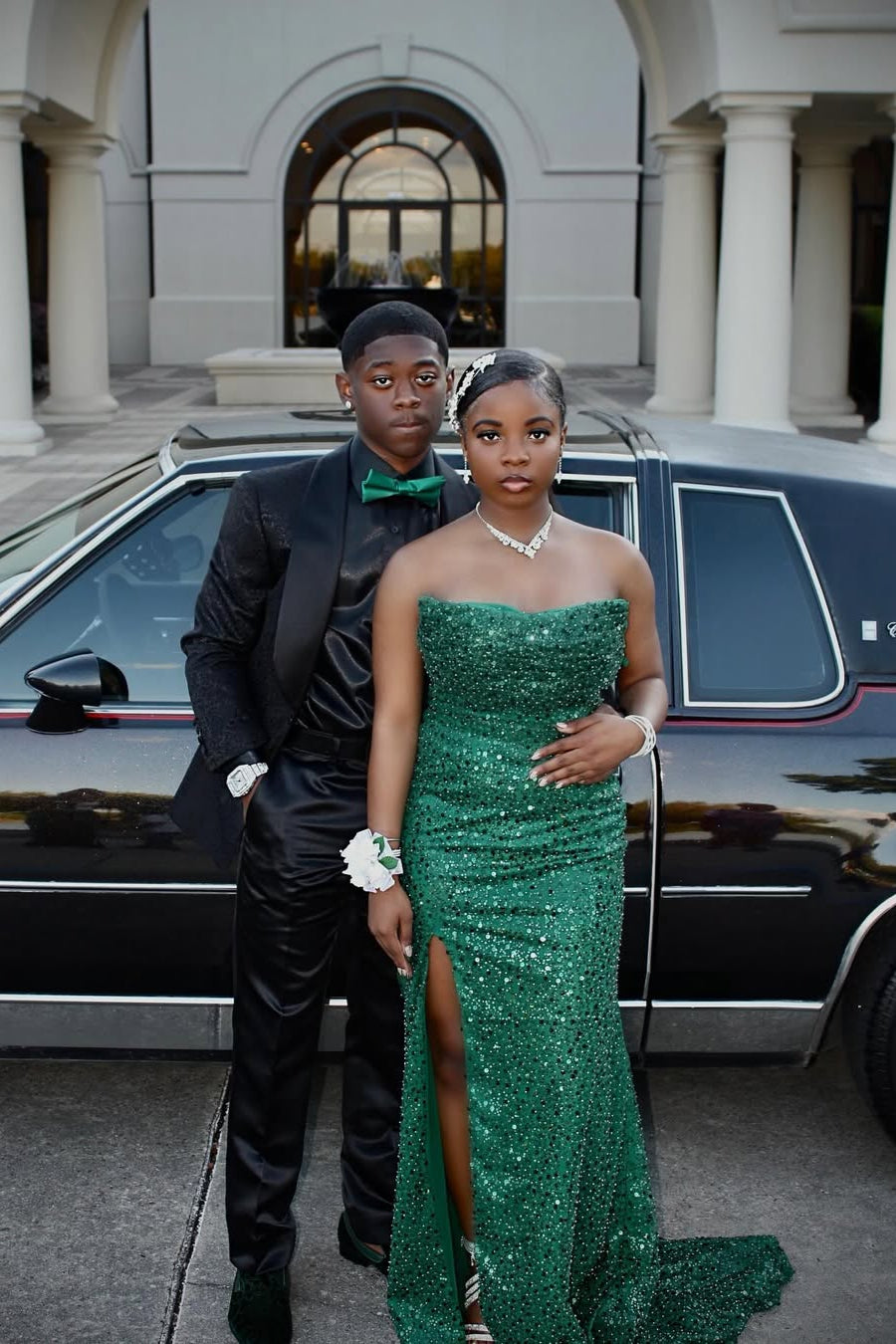 Long Strapless Green Glitter Sequin Prom Dress with Slit Mychicdress