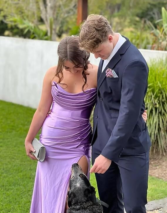 Long Strapless Prom Dresses purple Satin Formal Dresses for Women