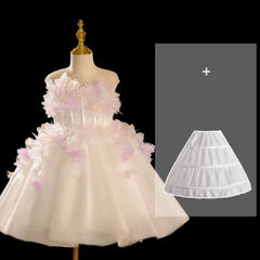 Luxury A Line White Flower Girl Dress Short Birthday Party Dress with Feathers Mychicdress