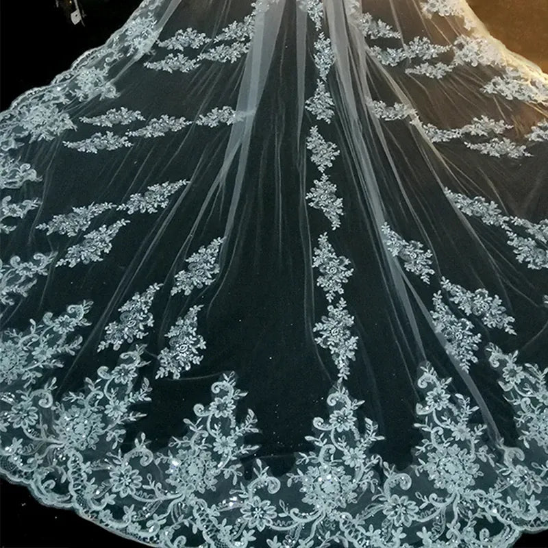 Luxury Lace Cathedral Wedding Veils With Comb Long Bridal Veil Applique