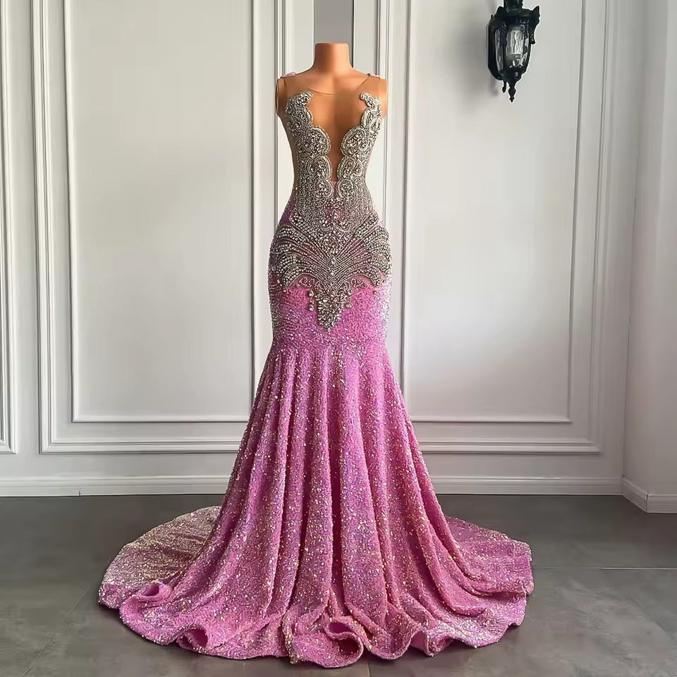 Luxury Sparkly Prom Dresses pink Sequin Mermaid for Black Girl Mychicdress