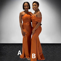 Maxi Satin Mismatched Bridesmaid Dress Burnt Orange Mermaid Sleeveless Mychicdress