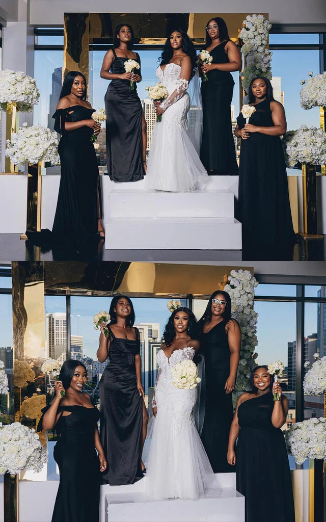 Maxi Satin Mismatched Bridesmaid Dresses Black Mermaid Mychicdress