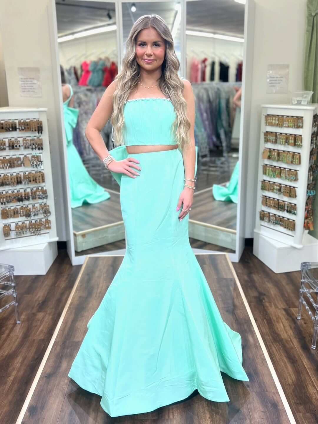 light blue two-piece evening dress