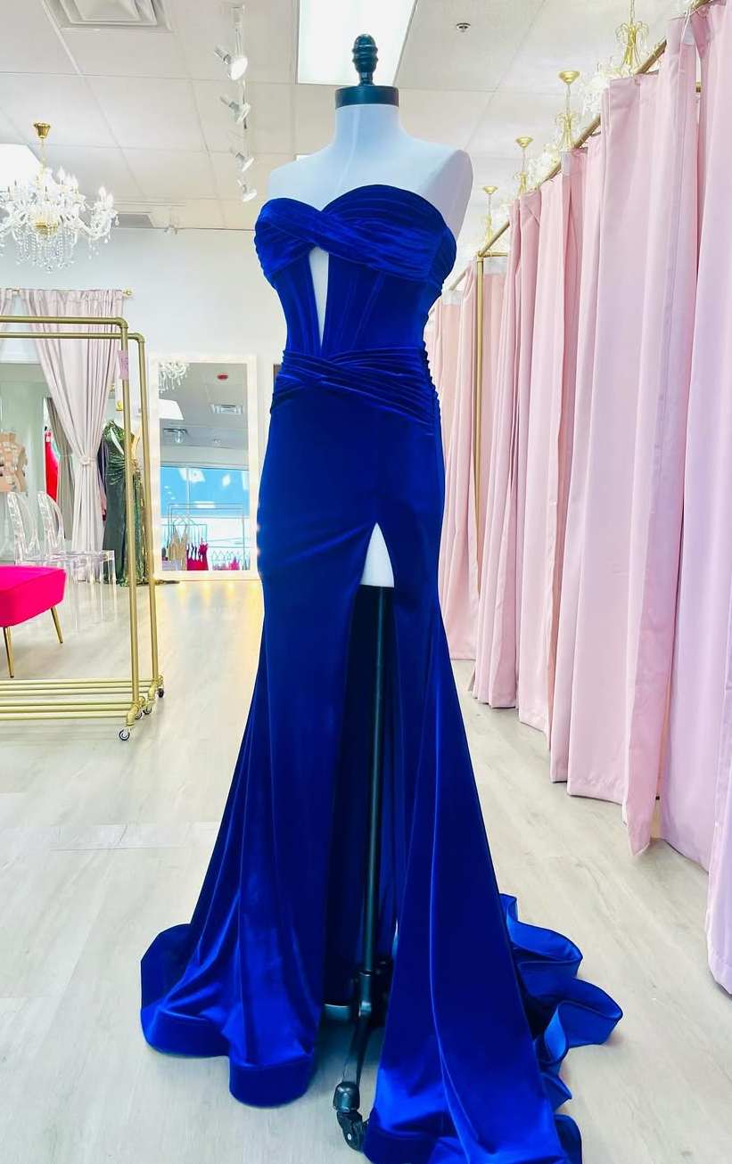 Mermaid Royal Blue Velvet Formal Dress for Winter Wedding Mychicdress