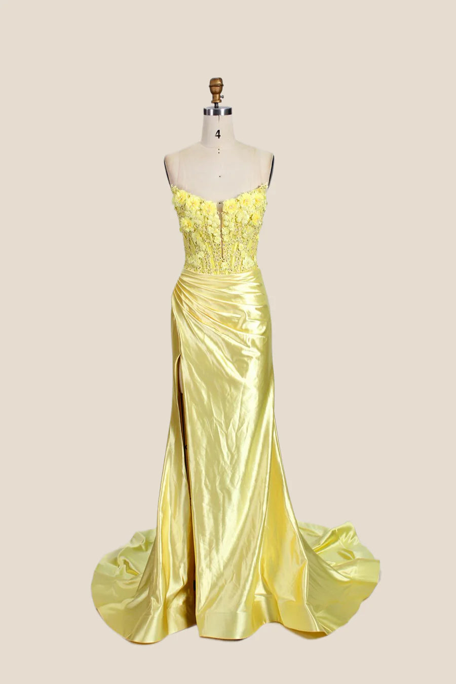 yellow Corset Prom Dress Satin Off the Shoulder Mermaid Mychicdress