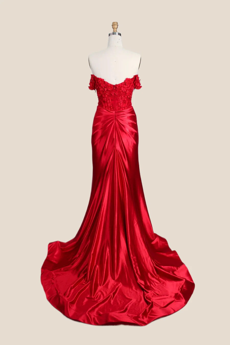 Red Corset Prom Dress Satin Off the Shoulder Mermaid Mychicdress