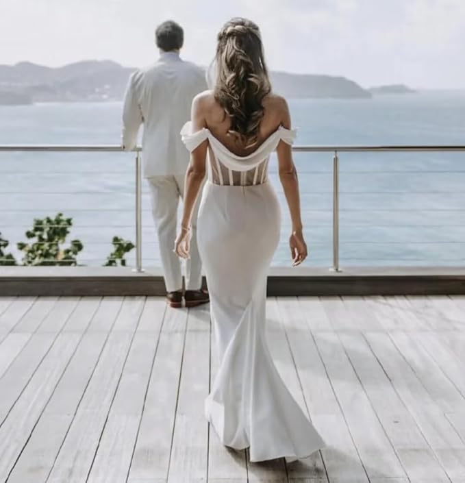 Minimalist Summer Beach Wedding Dress Corset Off the Shoulder