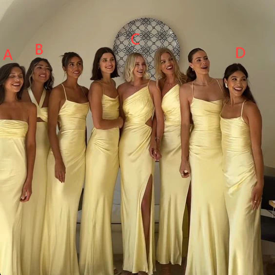 Mismatched Yellow Bridesmaids Dresses Satin For Fall Weddings