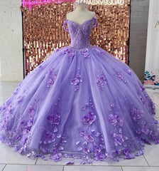 Modern Lavender Quinceanera Dresses 3D Flowers Off the Shoulder