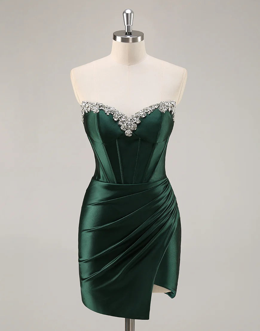 Modest Dark Green Homecoming Dress Short Beaded Corset