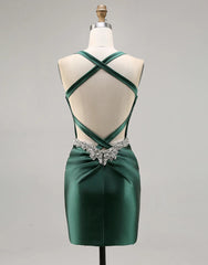Modest Dark Green Homecoming Dress Short Beaded Corset