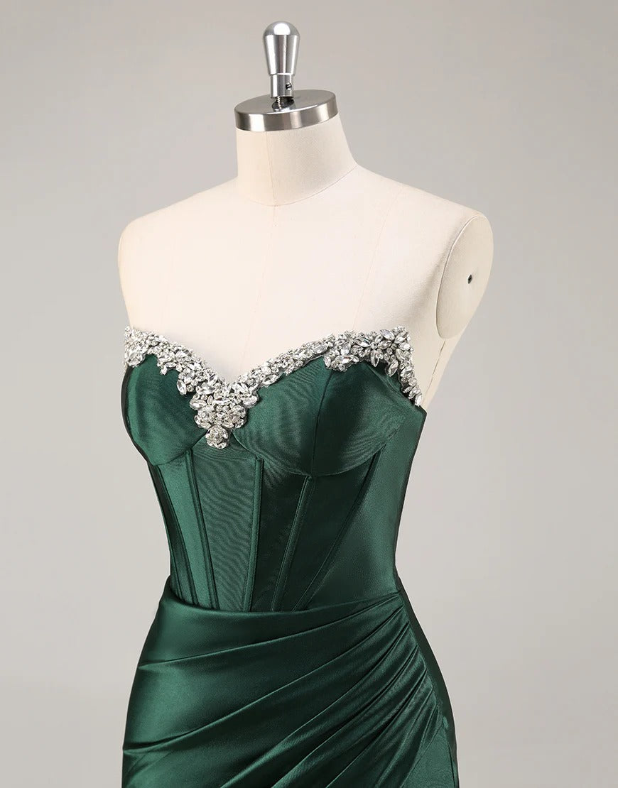 Modest Dark Green Homecoming Dress Short Beaded Corset
