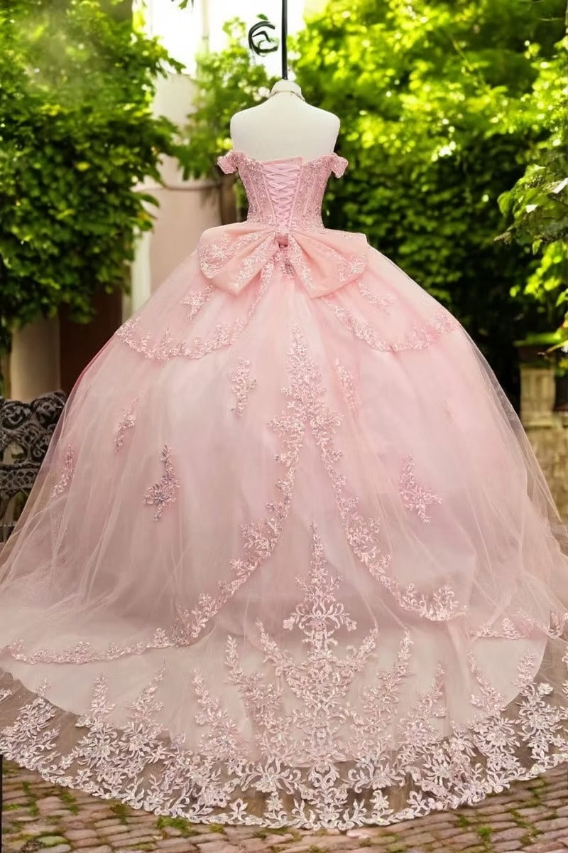 Multi-tiered Baby Pink Quinceanera Sweet 15 Dress with Rhinestones
