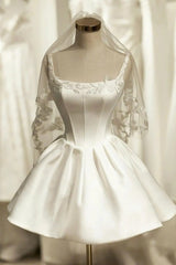 Mychic White Mini Wedding Dress Sleeveless Lace Engagement Dress Mychicdress