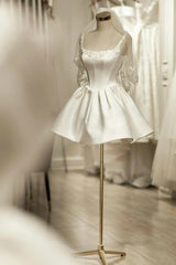 Mychic White Mini Wedding Dress Sleeveless Lace Engagement Dress Mychicdress