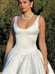 Mychic White Short Wedding Dress Mini Skirt Pleated with Bow