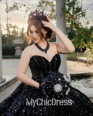 New Black Sweet 16 Dress Sparkly Sequin Quinceanrea Dresses Ball Gown