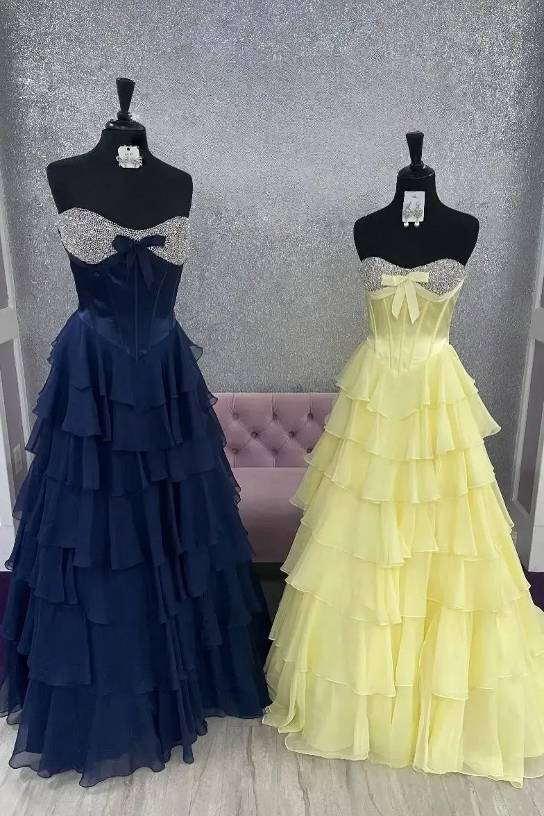 New Ruffles Corset Prom Dresses Sweetheart Chiffon Rhinestone