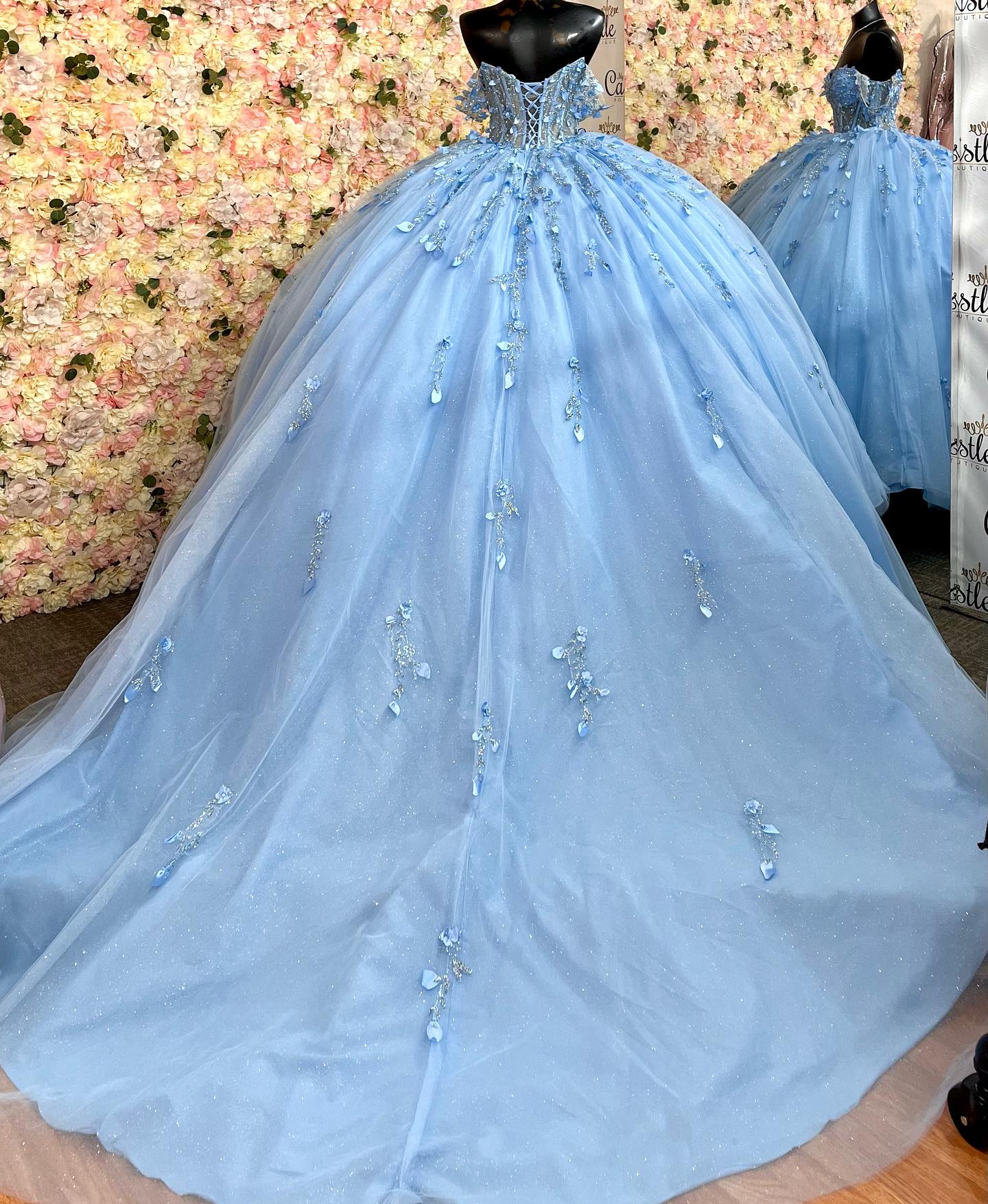 Mychicdress Off Shoulder Quinceanera Dress Blue Birthday Party Dress for Sweet 16