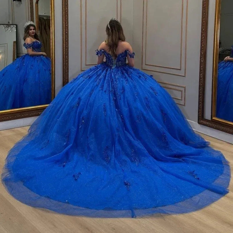Off Shoulder Quinceanera Dress Royal-blue Birthday Party Dress for Sweet 16 Mychicdress