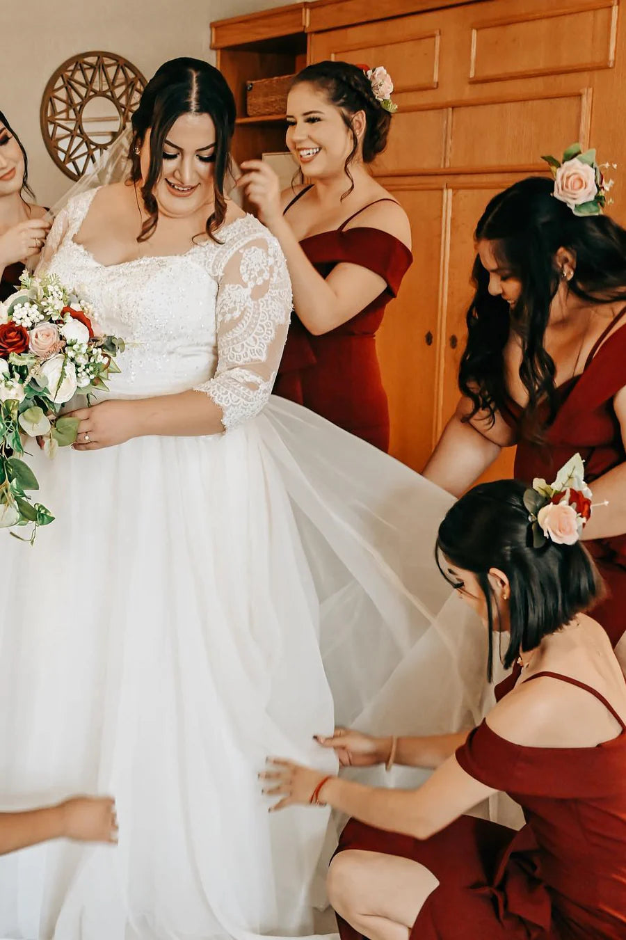 Off the Shoulder Mermaid Burgundy Bridesmaid Dress Cold Shoulder Mychicdress